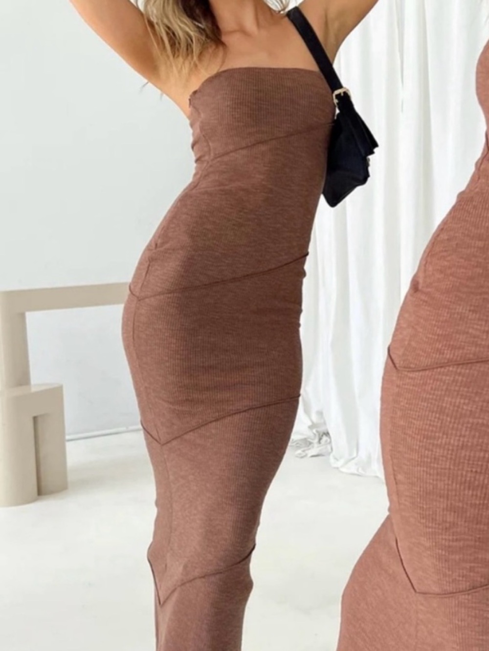 Princess Polly Strapless Ribbed Maxi Dress - Brown